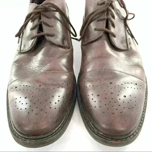 Alfani Paul mens Oxfords 10.5 chocolate Brown leather brogue wingtip cap toe - Picture 3 of 13